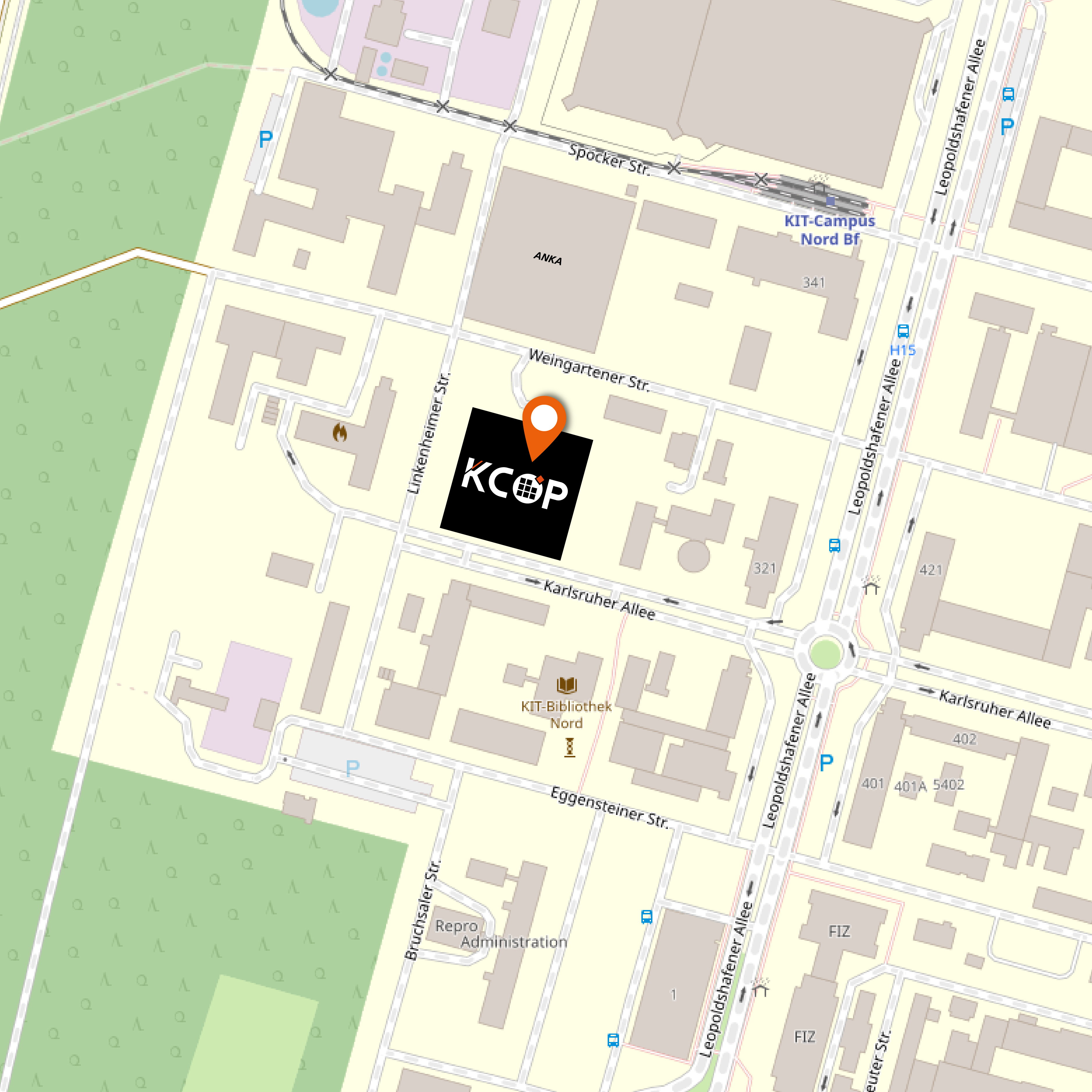 Location of future building of KCOP at KIT Campus North | Copyright: Openstreetmap